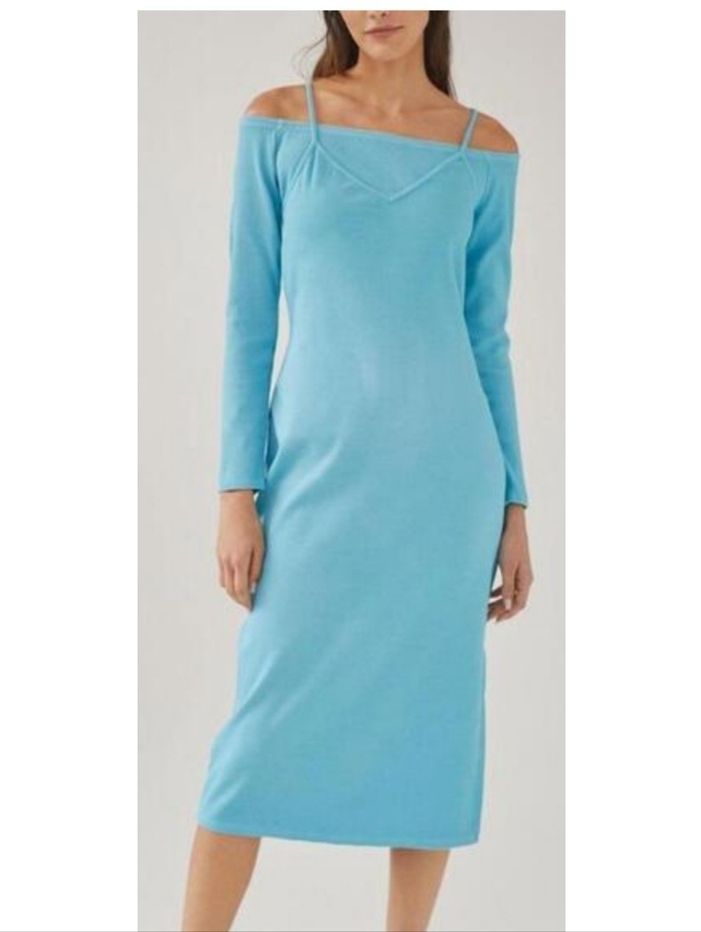 T. LA Anthropologie Layered Cami Midi Dress Sz M Blue Knit Comfy Stylish